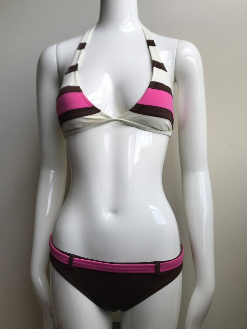 Billabong BLUE CRUSH era Vintage bikini pink brown belted halter top set RARE
